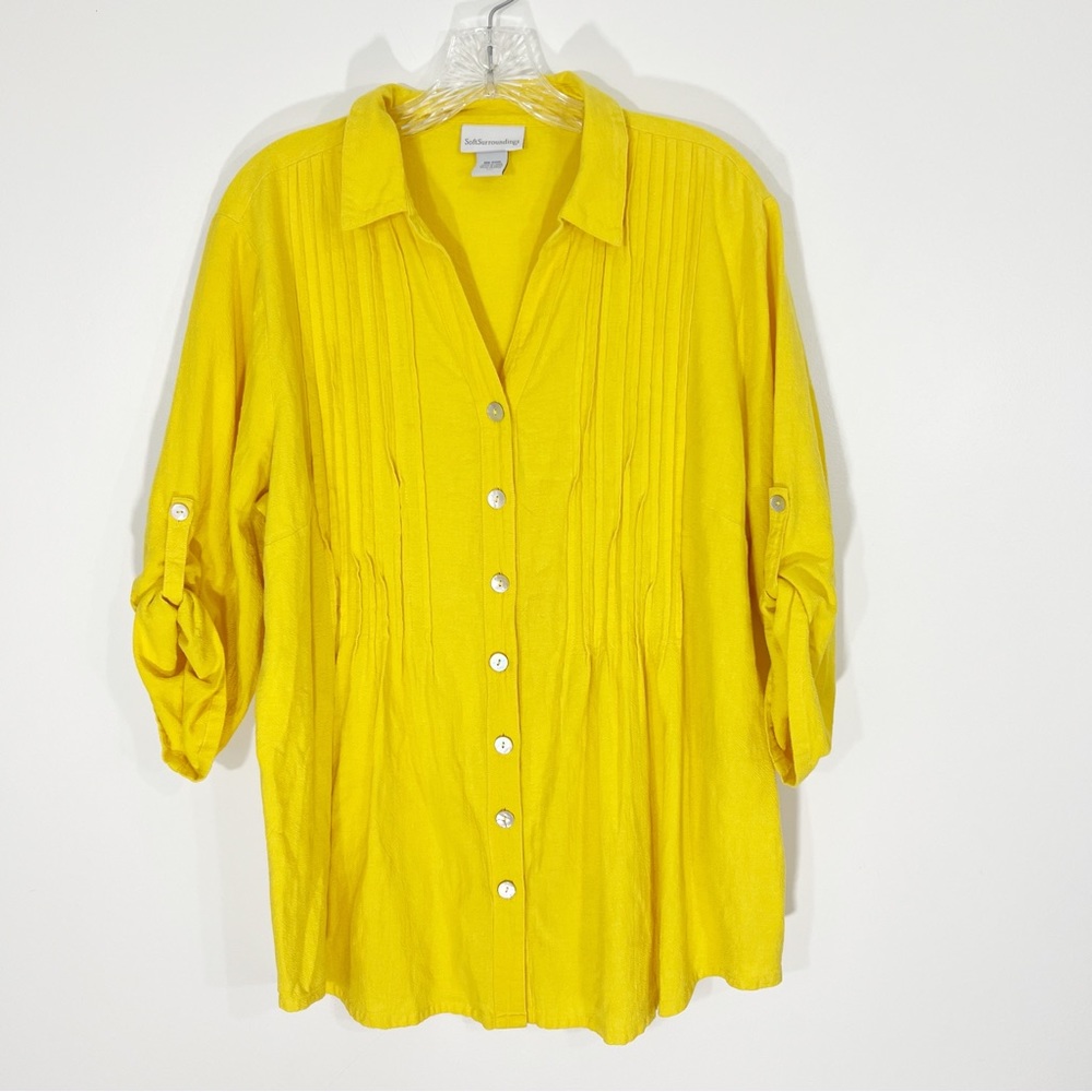 Soft Surroundings Yellow Buttondown Tunic Roll Tab Sleeve Size XL Petite